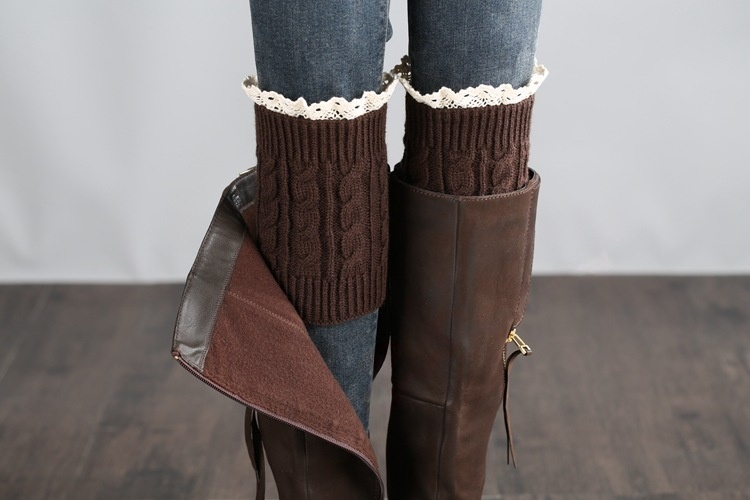 Womens Lace Trim Knit Boot Cuffs Crochet Thermal Short Leg Warmer Boot Toppers